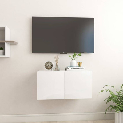 vidaXL Szafka wisząca pod TV, wysoki połysk, biała, 60x30x30 cm