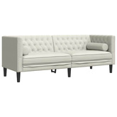 Sofa Chesterfield z wałkami, trzyosobowa, kremowa, aksamit