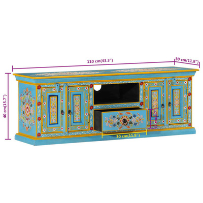 vidaXL Szafka pod TV, niebieska, 110x30x40 cm, lite drewno mango