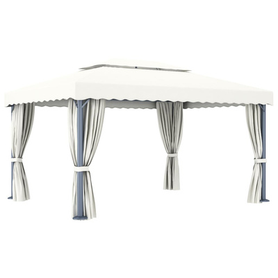 vidaXL Altana ogrodowa z zasłonami, 4 x 3 m, kremowa, aluminium