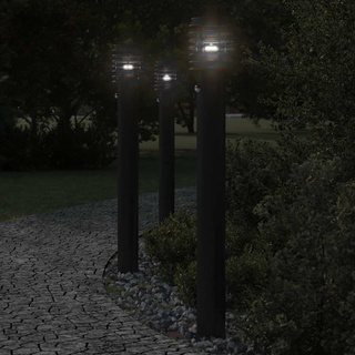 Lampy ogrodowe na słupku, z czujnikiem, 3 szt., czarne, 110 cm