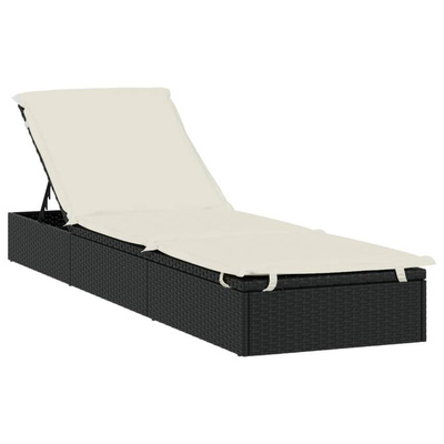 Leżak z półokrągłym daszkiem, czarny, 211x57x140 cm, rattan PE vidaXL