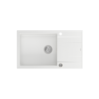 EVAN 136 XL GraniteQ zlewozmywak z syfonem Push To Open 1-komorowy z/o (860x500x210; kom. 420x490) snow white / elementy stalowe