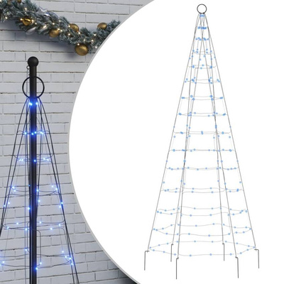 vidaXL Choinka z lampek, na maszt, 200 niebieskich LED, 180 cm