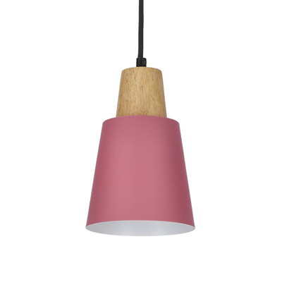 Lampa wisząca różowa metalowa + drewno Faro Ledea 50101259