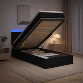 Łóżko z pojemnikiem i materacem LED Czarny 90 x 190 cm tkanina