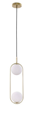 Lampa wisząca CORDEL elegancka - złoty mosiądz z białymi kloszami kulkami - nowoczesne oświetlenie salonu 2x G9 LED