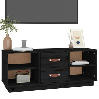 vidaXL Szafka pod TV, czarna, 100x34x40 cm, lite drewno sosnowe