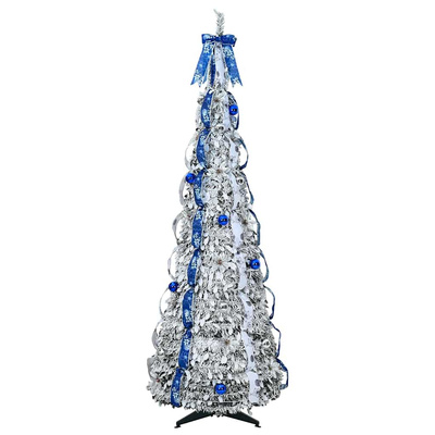 Sztuczna choinka z 200 diodami LED z podstawą Biały 210 cm PVC