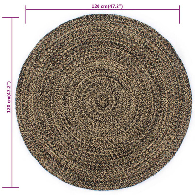 vidaXL Ręcznie wykonany dywan, juta, czarny i naturalny, 120 cm