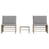 vidaXL Leżaki ze stolikiem, 2 szt., beżowe, polirattan