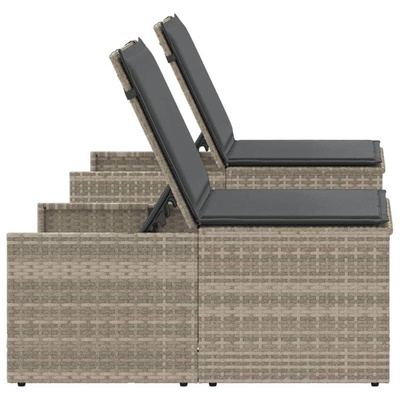 vidaXL Leżaki ze stolikiem, 2 szt., jasnoszare, polirattan model standard