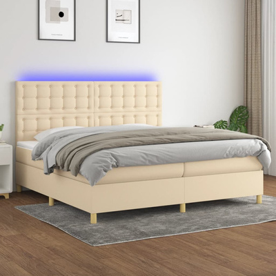 vidaXL Łóżko kontynentalne z materacem, kremowe, 200x200 cm, tkanina model standard