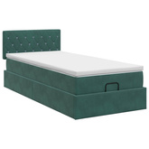 Łóżko ottoman z materacem Ciemnozielony 100 x 200 cm Welur