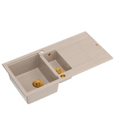 Zlewozmywak granitowy EVAN 156  – półtorakomorowy, wpuszczany, pearl beige/elementy miedziane, Quadron