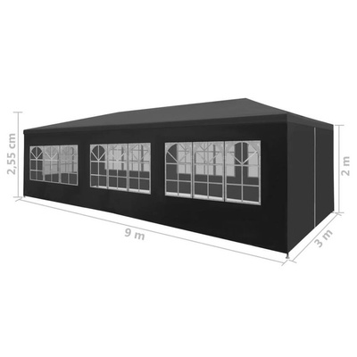 vidaXL Namiot imprezowy, 3 x 9 m, antracytowy