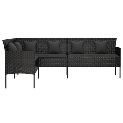 Ogrodowa sofa narożna z poduszkami, czarny polirattan