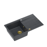 EVAN 111 GraniteQ zlewozmywak z syfonem Push 2 Open 1-komorowy z/o (860x500x210) black diamond / elementy złote
