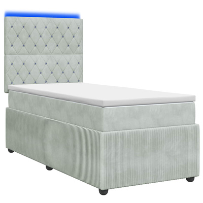 Łóżko z box spring LED z materacem jasnoszary 80 x 200 cm Welur