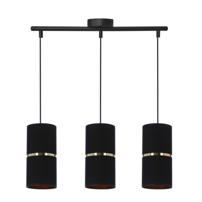 Gina lampa wisząca czarny 3x60 e27 abażur 12x25 czarny złota folia+złoty pasek