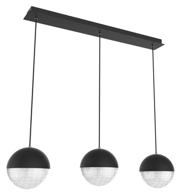 Lampa wisząca FURNI 3-punktowa czarna – ze szklanymi kloszami kulami - designerska lampa do salonu LED 4000K