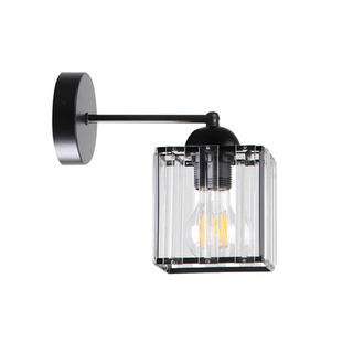 Lampa Kinkiet Czarny 1X40 E27 Klosz Czarny+Kryształy Bezbarwne Glassia