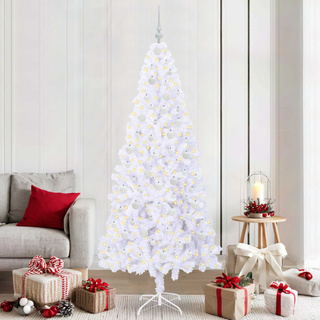 Sztuczna choinka z 300 diodami LED Biały 210 cm PVC i stal