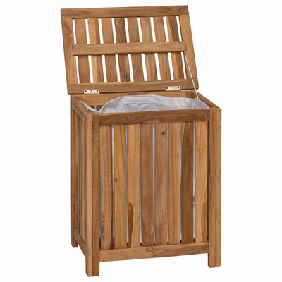Kosz na pranie naturalny 50 x 35 x 60 cm Lite drewno teakowe