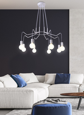 Lampa wisząca Basso 8-punktowa metalowa biała matowa nad stół do jadalni