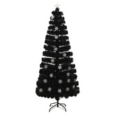 Choinka ze śnieżynkami LED, czarna, 210 cm, światłowodowa