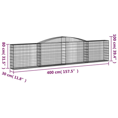 Kosze gabionowe, 8 szt, 400x30x80/100 cm, galwanizowane żelazo