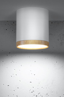 Lampa sufitowa tuba biała drewniana LED natynkowa zintegrowany LED
