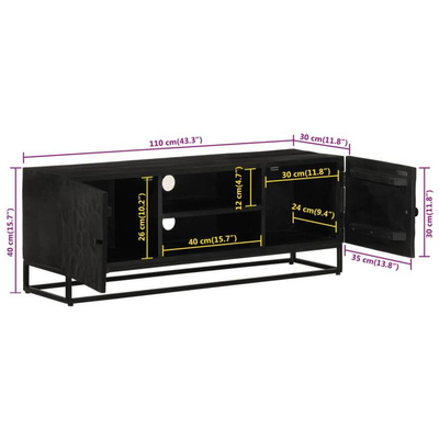 vidaXL Szafka pod TV, czarna, 110x30x40 cm, lite drewno mango i żelazo model standard