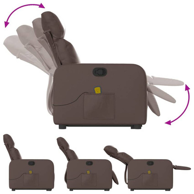 vidaXL Podnoszony fotel masujący, rozkładany, brązowy, ekoskóra wariant 4