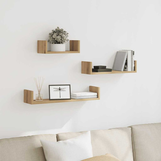 Półki ścienne, 3 szt., dąb artisan, materiał drewnopochodny