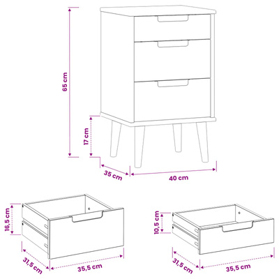 Szafka Nocna MOLDE Czarny 40 x 35 x 65 cm Lite drewno sosnowe