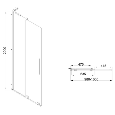 KABINA WALK-IN PRZESUWNA 100 CM, TRANSP 8 MM, CHROM