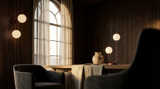Lampka nocna w kolorze burgundowym, białe klosze K-6022 z serii BALU