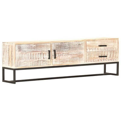 vidaXL Szafka pod TV, biała, 140 x 30 x 45 cm, lite drewno akacjowe