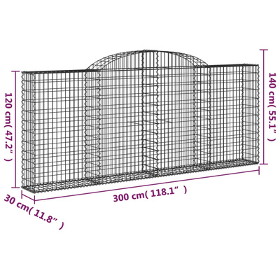 Kosze gabionowe, 11 szt, 300x30x120/140cm, galwanizowane żelazo