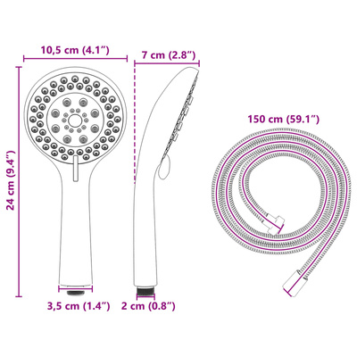 Zestaw Główicy Prysznicowej Czarny 150 cm Stal nierdzewna