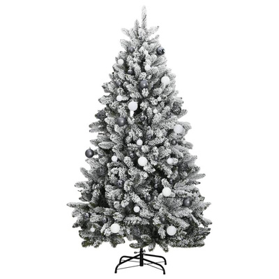 vidaXL Sztuczna choinka na zawiasach, 300 lampek LED i bombki, 240 cm