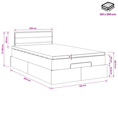 Łóżko z pojemnikiem i materacem LED Czarny 120 x 200 cm tkanina
