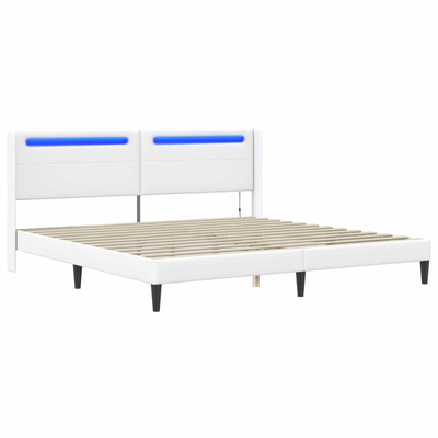Ramka łóżka z paskami LED Biały 180 x 200 cm Ekoskóra