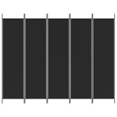 Parawan 5-panelowy, czarny, 250x200 cm, tkanina