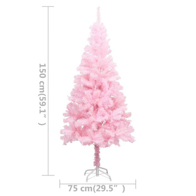 vidaXL Sztuczna choinka z lampkami i bombkami, różowa, 150 cm, PVC model standard