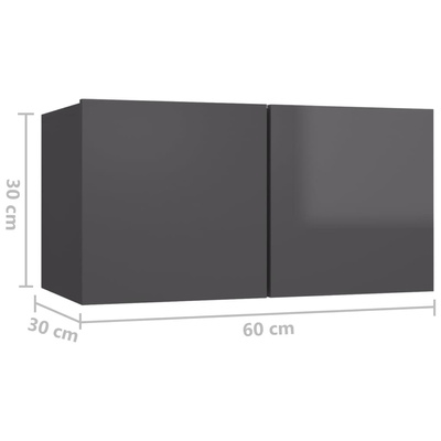 vidaXL Szafka wisząca pod TV, wysoki połysk, szara, 60x30x30 cm
