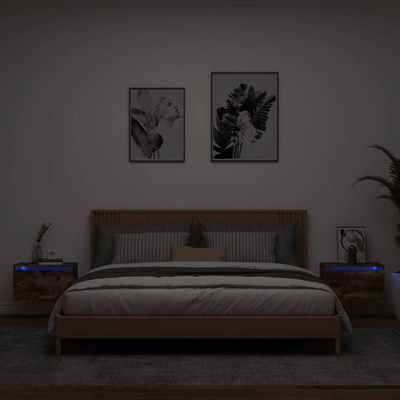 vidaXL Wiszące szafki nocne z LED, 2 szt., przydymiony dąb