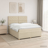 Łóżko z box spring LED z materacem kremowy 160 x 200 cm tkanina