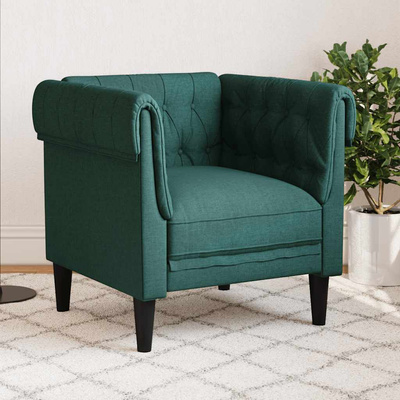 Fotel Chesterfield, ciemnozielony, obity tkaniną